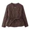 Para Exportación Europea y Americana Transfronteriza Ropa de Mujer Popular en Aliexpress Moda Otoño e Invierno Versátil Cuatro Colores Ceñidor de Cintura Acolchado de Algodón Manga Larga Chaqueta de Algodón