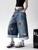Shorts de Mezclilla Bordados Vintage Estilo Americano para Mujer, Novedad Verano 2026 Retro Holgados Adelgazantes de Pierna Ancha