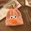 Chapéu de Tricô Engraçado para Festa com Olhos Grandes e Boca de Salsicha para Homens e Mulheres, Adorável Chapéu de Tricô Colorido com Antenas Retráteis