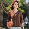 Camiseta pequena de primavera para pessoas de meia-idade e idosas, estilo estrangeiro feminino, 40 anos, 50 anos, camiseta de meia-idade, moda de verão para mães, camiseta pequena nobre