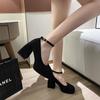 Zapatos Mary Jane de tacón alto para mujer, primavera 2023, recién llegados, estilo francés, punta redonda, charol blanco perla, tacón grueso.