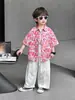 Conjunto de Verano para Niños 2026 Estilo Nuevo Camisa Rosa Floral Elegante para Niños Pantalones a Prueba de Mosquitos de Manga Corta Conjunto de Dos Piezas