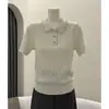 Camisa de Punto para Mujer con Cuello Polo 2026 Verano Nueva Estilo Suave Ajuste Delgado Manga Corta Top Camisa de Punto Fino para Mujer