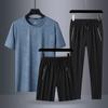 Pantalones de manga corta de seda helada de verano 2024, traje deportivo informal para personas de mediana edad y mayores, ropa de verano de tres piezas para hombre.