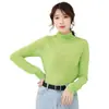 Celebridad de Internet Color Caramelo Malla Perspectiva Manga Larga Camiseta Base para Mujer Nueva Combinación Total Color Sólido Holgada Estilo Puño Dobladillo
