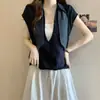 Camiseta de Manga Corta con Retazos de Cinta para Mujer Talla Grande, Estilo Verano Nuevo, Corte Holgado, Versátil, Adelgazante, Favorecedor, Top de Moda