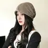 Gorro holgado transpirable de lino para hombre y mujer, circunferencia de cabeza grande, gorro tipo jersey de ajuste holgado, color liso, versátil, ala doblada, gorra fina para clima frío