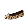 Sapatos Baixos Rasos Redondos com Laço Estampa de Leopardo Couro Genuíno Crina de Cavalo Versátil Confortável Estilo Francês Sapatilhas