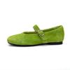 Sapatos Mary Jane Planos de Camurça Coloridos com Bico Redondo para Mulheres, Sola Macia, Confortáveis, Sapatos de Um Sola Estilo Fada, Couro Genuíno Sola Macia