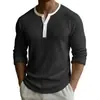 Amazon Y2 Transfronterizo Ropa de hombre europea y americana Estampado digital Camisa POLO Henley casual de manga larga para hombre de dos tonos con 3 botones