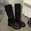 Botas de plataforma de tacón grueso Melard marrón, botas altas para mujer, nuevo estilo otoño 2026, que aumentan la altura, adecuadas para combinar con faldas y pantalones