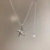 Collar Largo de Acero de Titanio con Colgante de Corazón, Letra Plateada y Estrella para Mujer, Nicho de Alta Gama, Versátil, Cadena para Suéter Deslizable