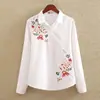 Nova Camisa Bordada Primavera 2025 Manga Longa Feminina Camisa Básica Tamanho Plus Roupas Femininas Camisa Branca Feminina