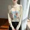 Tejido de punto fino Lyocell transfronterizo, nueva colección Primavera/Verano 2026 para mujer, corto, corte holgado, cuello redondo, estampado, manga larga, fino, de punto base