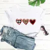 Nueva Camiseta San Valentín Estampado Leopardo Cuadros Corazón, Sitio Independiente de Comercio Exterior Camiseta de Comercio Exterior Europea y Americana de Cuello Redondo Manga Corta