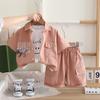 Roupas Infantis Street Dance Camisa Conjunto Roupas para Meninos e Meninas 2025 Desenho Roupas de Trabalho Conjunto com Lapela Verão Manga Curta Conjunto de Três Peças