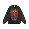 Suéter de manga larga lavado retro con estampado de dibujos animados de marea alta de la calle para hombre y mujer, sudadera con capucha de ambiente hip hop americano