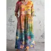 2026 Nuevo Estilo Europeo y Americano de Comercio Exterior Transfronterizo Vestido Casual de Verano Holgado con Cuello en V y Mangas Largas Impreso en 3D para Mujer