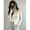 Cardigã de tricô com decote V e mangas compridas para mulheres, para usar no outono e inverno, estilo francês solto e casual, suéter de design versátil e único