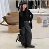 Conjunto de 3 Peças Outono 2026 Novo Chegada para Meninas: Colete Preto de Tricô, Calça Wide Leg, Camisa de Manga Longa Base Estilo Coreano