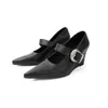 Primer Encuentro Temporada 2026 Primavera/Verano Tacones Altos de Punta Negra Hebilla de Cinturón Cuña Altura Aumentadora Zapatos de Salón para Mujer