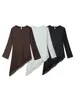 Moda Feminina Transfronteiriça Estilo Europeu e Americano Vestido Longo com Mangas Longas Renda Irregular Patchwork Cetim Slim-Fit Valorizador Design de Nicho