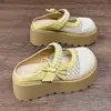 Sandálias Mary Jane de Solado Grosso para Mulheres, Novo Estilo 2026, Meia-Pantufas Fechadas com Malha Trançada para Aumentar a Altura, para Mulheres Baixas