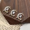 Colgante de oro de imitación de luna con microincrustaciones de circonita de doble agujero para mujer, collar con colgante de suéter