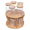 Conjunto de 10 Potes com Tampa Hermética e Suporte Giratório de Bambu 120ml Vidro Borossilicato - Wolff