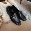 Versión Piel de Oveja ~ Estilo Similar al de Mamá Uva Hebilla Cuadrada Cuero Genuino Zapatos Pequeños de Cuero Estilo Británico Retro Tacón Grueso Mocasines Slip-On para Mujer