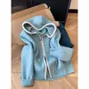 Sudadera con capucha estilo coreano, doble cremallera, bloques de color, suave y esponjosa, abrigo de punto para mujer, otoño invierno, suave, holgada, estilo perezoso, adelgazante, cárdigan de punto