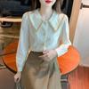 Camisa de gasa con cuello de muñeca de moda para primavera y otoño 2025 para mujer, nueva moda elegante, camisa básica de encaje