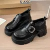 Em estoque~Sapatos com sola plataforma de 7cm para aumentar a altura para mulheres baixinhas, mocassins pretos JK de couro legítimo, sapatos de plataforma