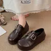 Zapatos de mujer estilo Birkenstock de piel de vaca suave, suela gruesa, aumento de altura de 5 cm, punta redonda, zapatos pequeños de cuero estilo JK universitario, zapatos negros para el trabajo.