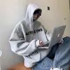 Moletom Cinza Masculino 2025 Novo Estilo Outono e Inverno Forrado com Fleece High Street Americano Peso Pesado Tamanho Grande Top com Capuz Jaqueta para Casal