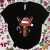 Camiseta Navideña para Mujer con Gráfico de Letra A-Z, Estampado de Letra de Papá Noel, Top Casual para Fiesta Navideña