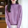 Nuevo suéter de punto hueco para mujer de otoño e invierno, jersey sin costuras de manga larga con cuello semi-alto, perfecto como capa base