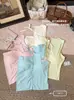 Diseño de Ropa Exterior Irregular de Verano para Mujer con Tirantes de Lazo sin Hombros Color Macarrón Sólido Chaleco Puro Deseo Cómodo Transpirable