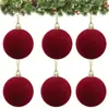 Bola de Natal Veludo Artificial Nova Vermelha e Verde Flor de Flocagem de Natal Bola Layout de Cena Doméstica Enfeites para Pendurar na Árvore de Natal