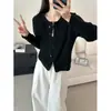 Cardigan de Tricô Puro com Zíper Duplo Blusa de Manga Longa Cor Sólida Jaqueta Pequena Feminina Nova Camisa Externa Macia e Cêrea Simples