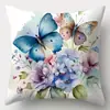 Funda de almohada floral transfronteriza para decoración de casa modelo, hortensia, lirio, estampado de mariposa, funda de almohada para el hogar, admite diseño personalizado