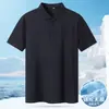 Camisa Polo Business para Homens Jovens e de Meia-Idade, Verão, Nylon Sem Costura, Alta Elasticidade, Manga Curta, Seda Gelada, Caimento, Casual, Manga Meia-Manga
