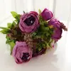 Flor Artificial Peônia Estilo Europeu Fio Central 13 Cabeças Decoração de Casa Flor de Peônia Dia dos Namorados Rosa Casamento Flor Artificial de Mão