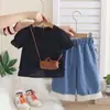 Exportación de Ropa para Niñas Estilo Nacional Verano 2026 Manga Corta Pantalones Acampanados Cortos para Niñas Pantalones Anchos Lindos de Encaje Calado Conjunto de Dos Piezas