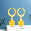 Nuevos pendientes pequeños de bola hueca imitación oro 24k para mujer, pendientes simples de oro vietnamita retro cortos