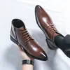 Botas de Cuero para Hombre de Caña Alta, Punta Fina, con Cordones, Estilo Formal de Negocios, Tendencia Británica, Moda para el Trabajo, Aumentan la Altura, Talla Grande, Botas Martin
