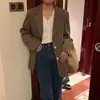 Blazer Cor de Café de Corte Solto Estilo Coreano Outono e Inverno para Mulheres