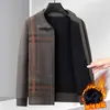 Cardigan de Tricô Masculino com Zíper e Gola xadrez, Casaco Suéter Engrossado Solto Outono/Inverno, Roupa Masculina Casual de Negócios