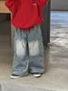 Pantalones para Niños 2025 Invierno Estilo Coreano Pantalones de Terciopelo de una Pieza para Niños Jeans de Terciopelo Suave Pierna Ancha Holgados Versátiles para Niños y Niñas