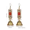 Brincos de sino e pérola de estilo étnico dourados vintage transfronteiriços para mulheres, estilo boêmio, design quadrado, cravejados de diamantes, brincos da moda